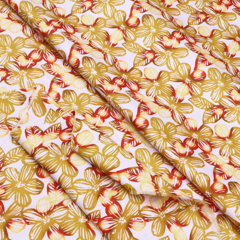 Fleur Luxury Pure Cotton Satin Sateen Dressmaking Fabric - Ochre Tainted Flowers