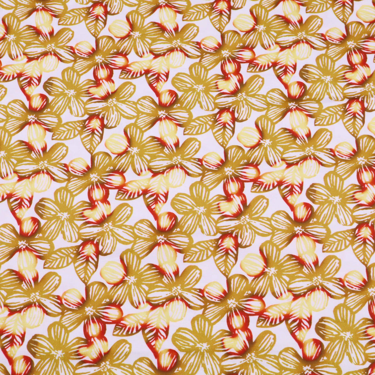 Fleur Luxury Pure Cotton Satin Sateen Dressmaking Fabric - Ochre Tainted Flowers