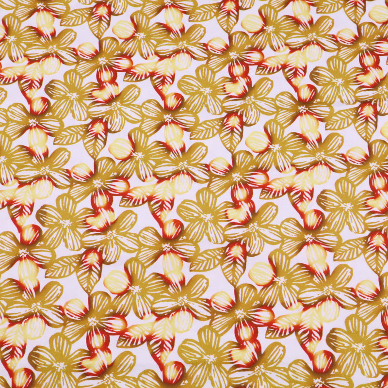 Fleur Luxury Pure Cotton Satin Sateen Dressmaking Fabric - Ochre Tainted Flowers