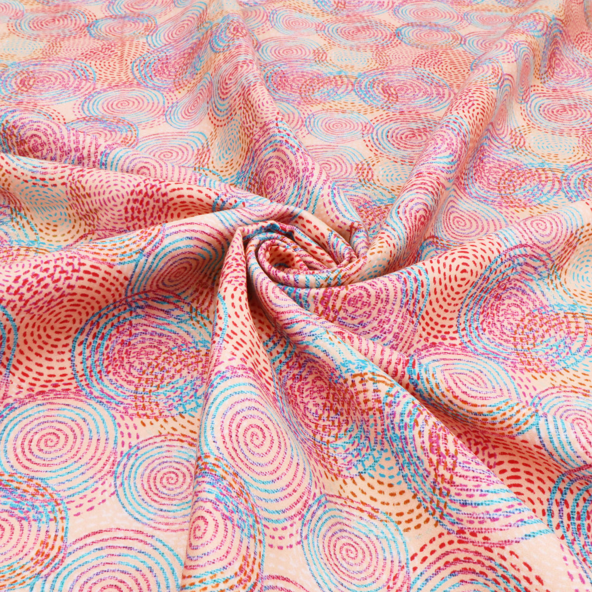 Fleur Luxury Pure Cotton Satin Sateen Dressmaking Fabric - Salmon Pink Mesmerizing Circles