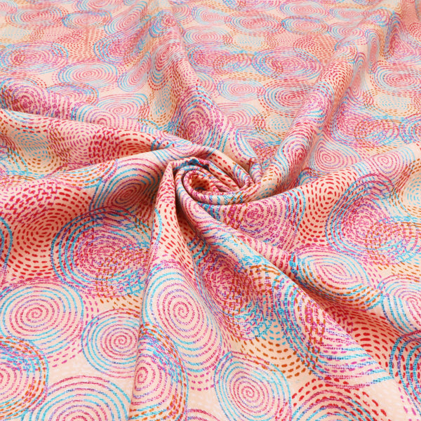 Fleur Luxury Pure Cotton Satin Sateen Dressmaking Fabric - Salmon Pink Mesmerizing Circles