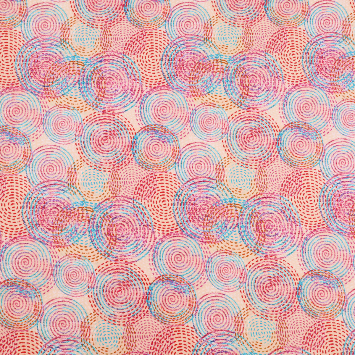 Fleur Luxury Pure Cotton Satin Sateen Dressmaking Fabric - Salmon Pink Mesmerizing Circles
