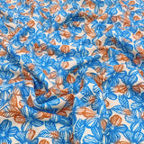 Fleur Luxury Pure Cotton Satin Sateen Dressmaking Fabric - Teal Tainted Flowers
