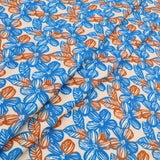 Fleur Luxury Pure Cotton Satin Sateen Dressmaking Fabric - Teal Tainted Flowers