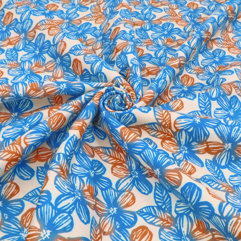 Fleur Luxury Pure Cotton Satin Sateen Dressmaking Fabric - Teal Tainted Flowers