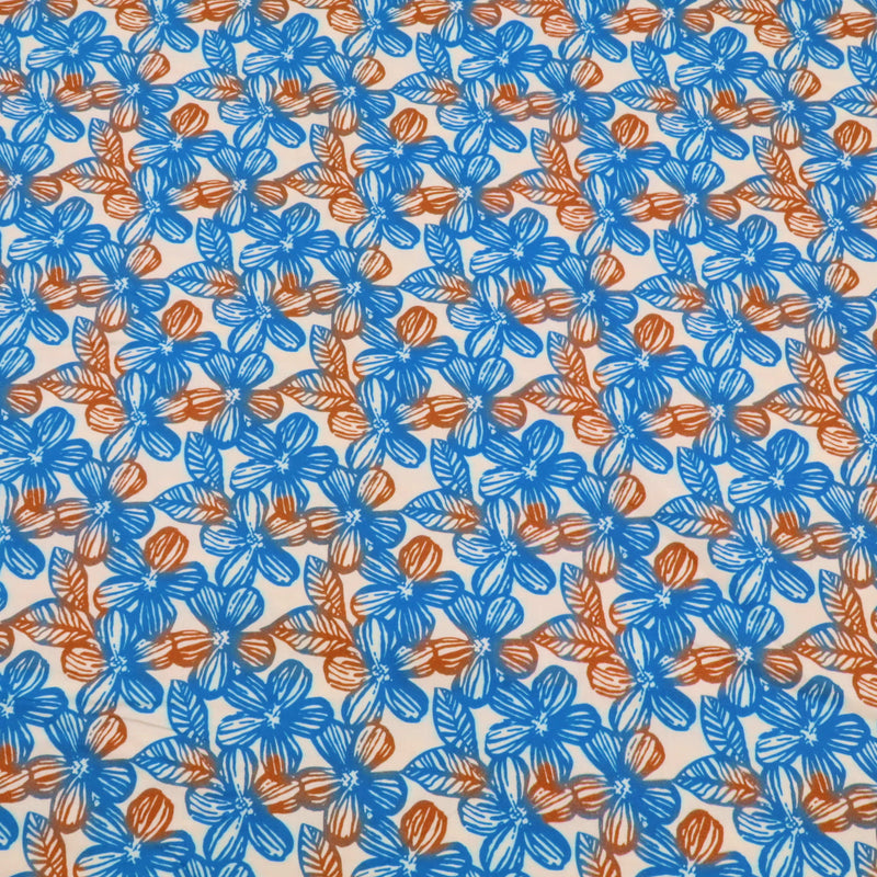 Fleur Luxury Pure Cotton Satin Sateen Dressmaking Fabric - Teal Tainted Flowers