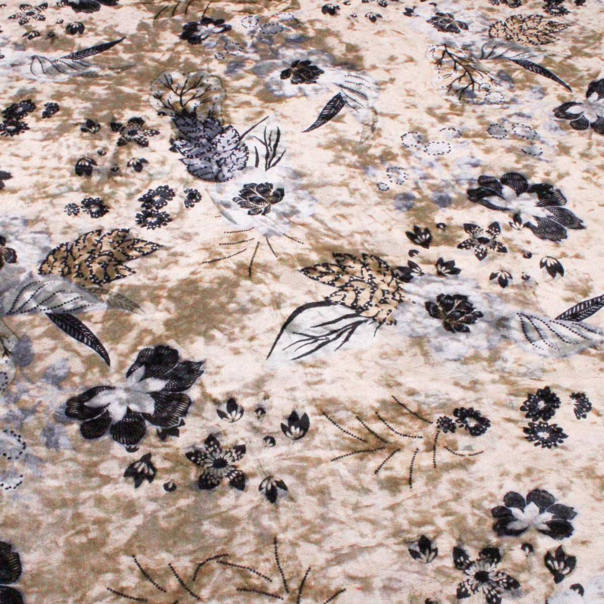 Floral Print Velour Velvet Fabric - Beige