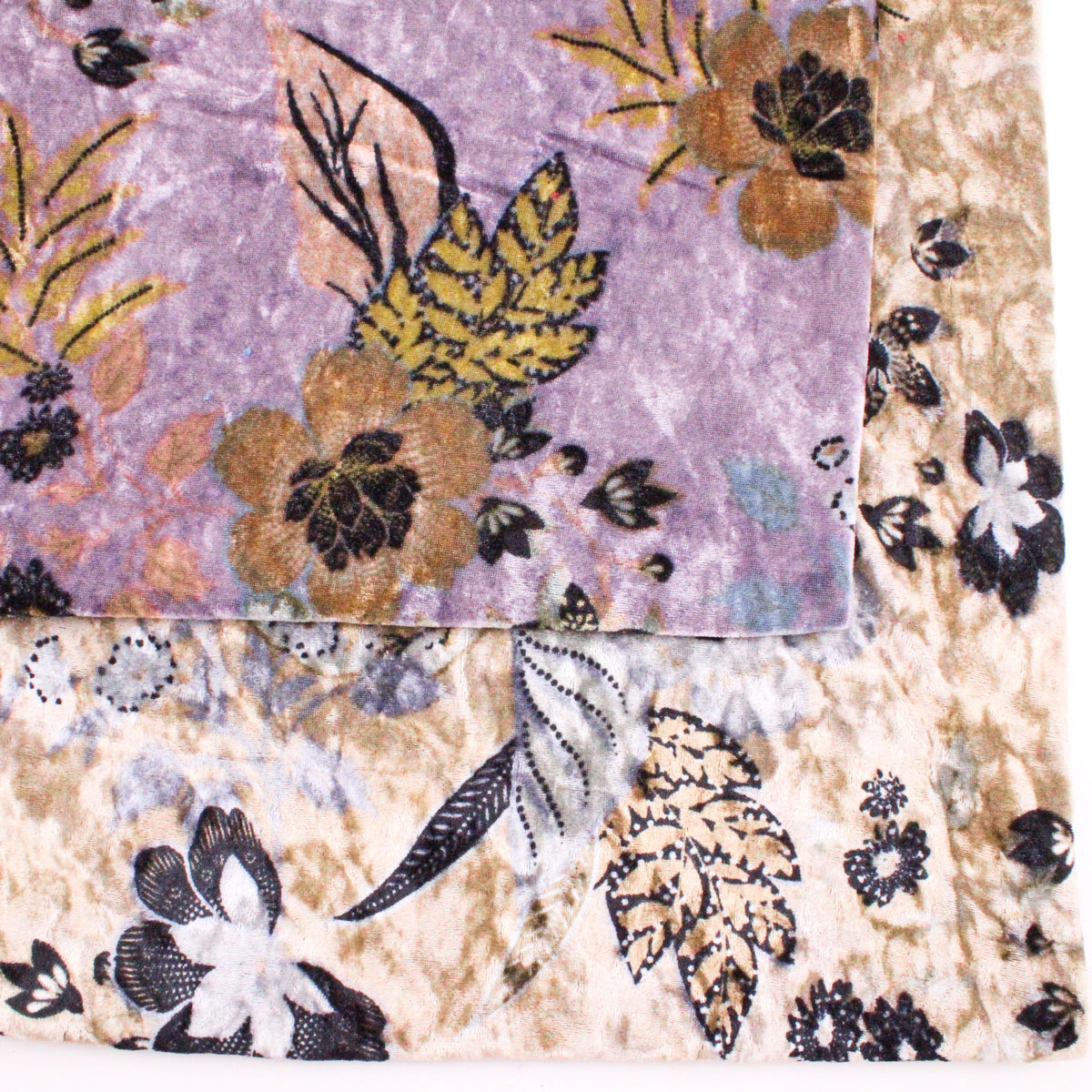 Floral Print Velour Velvet Fabric - Beige