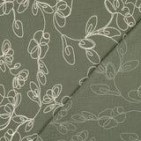 Floral Embroidery Cotton Double Gauze Dressmaking Fabric - Khaki