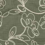 Floral Embroidery Cotton Double Gauze Dressmaking Fabric - Khaki