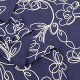 Floral Embroidery Cotton Double Gauze Dressmaking Fabric - Navy