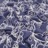 Floral Embroidery Cotton Double Gauze Dressmaking Fabric - Navy