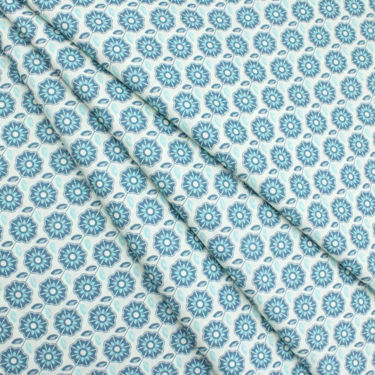 Floral Retro Pop Cotton Poplin - Mint Blue