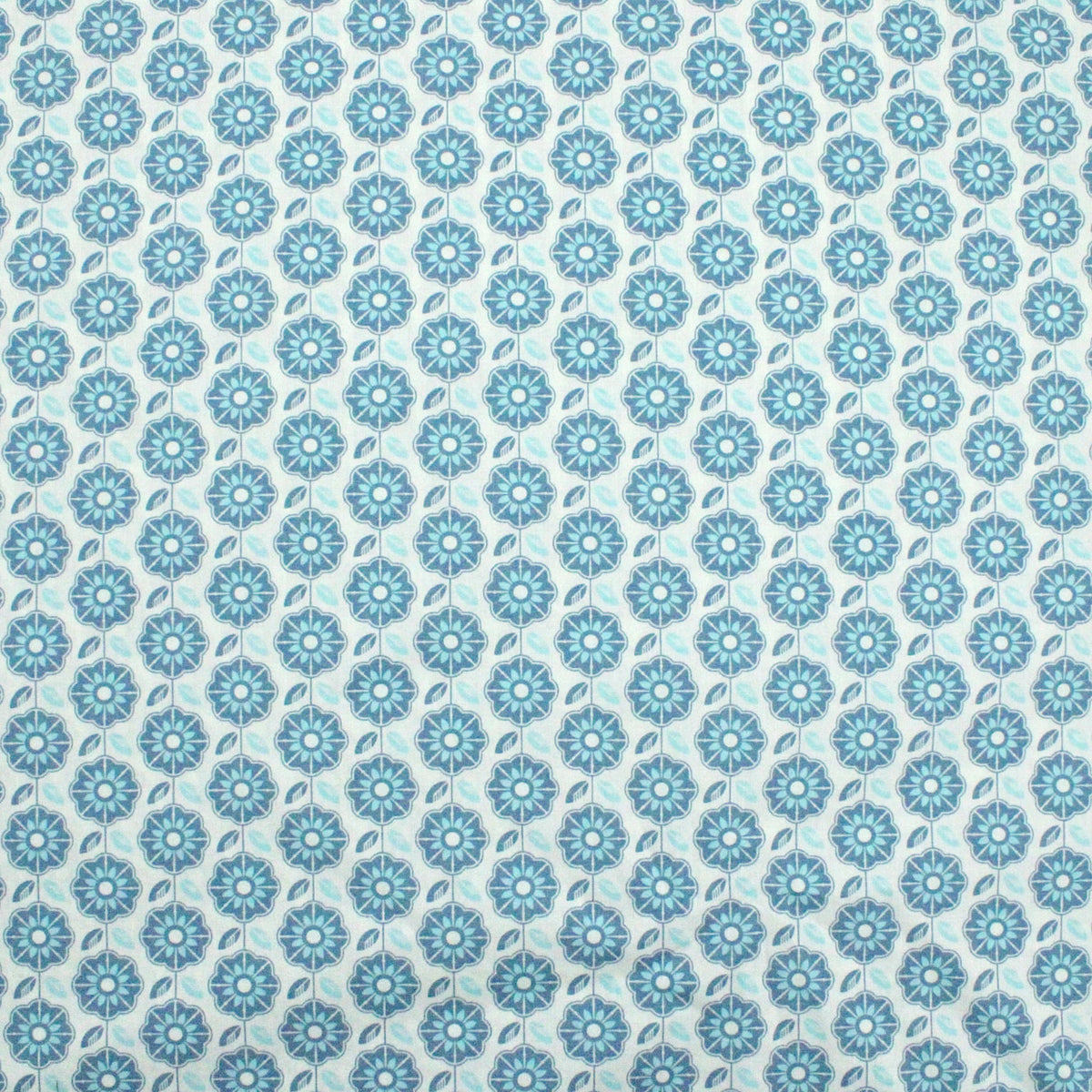Floral Retro Pop Cotton Poplin - Mint Blue