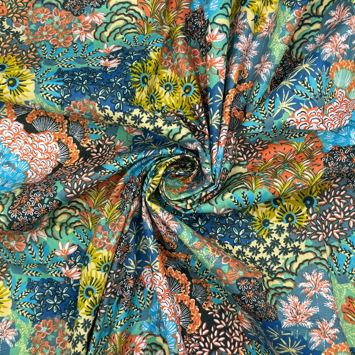 French Printed Cotton Dressmaking Craft Fabric - Abstract Mayola