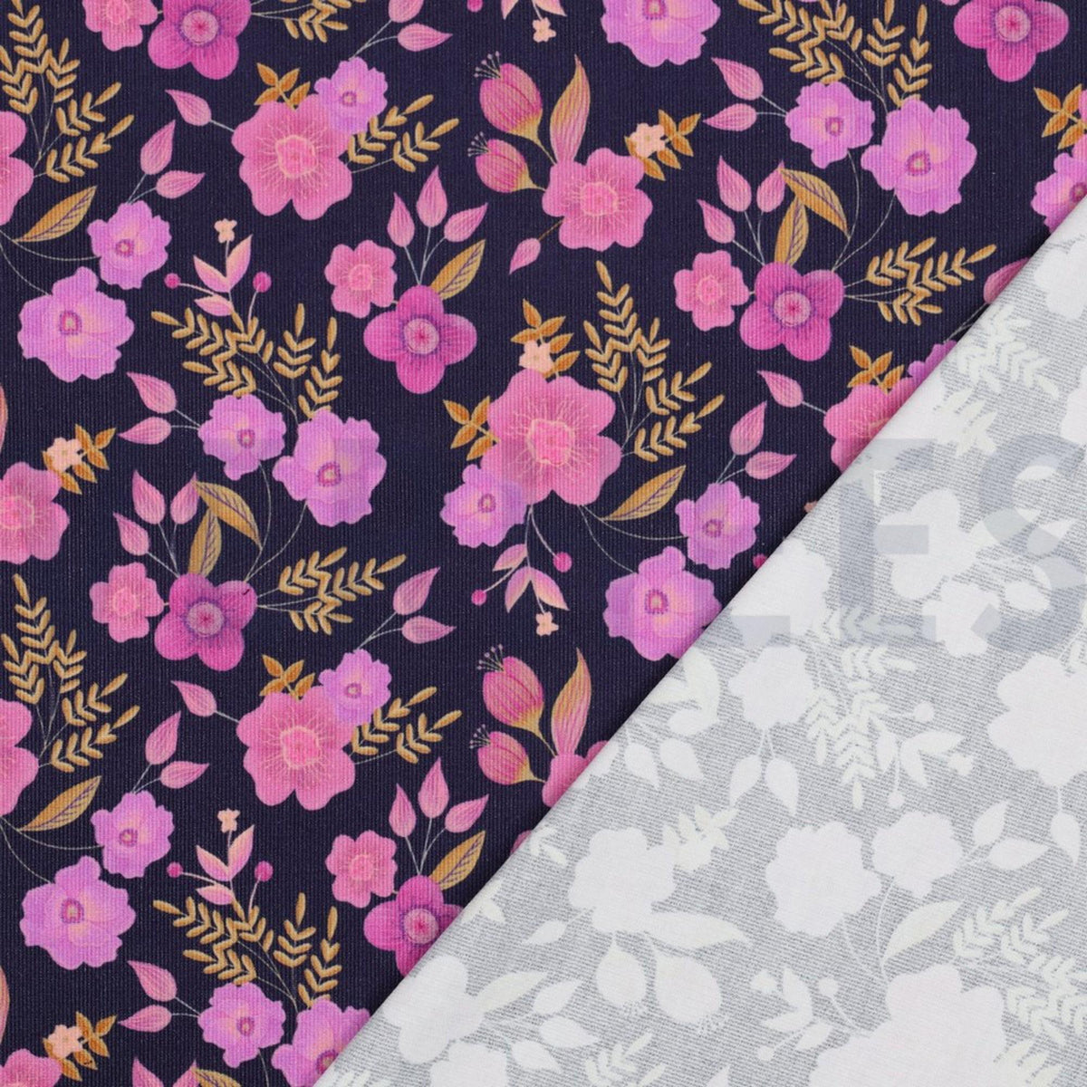 Pink Flowers on Navy