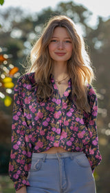 Pink Flowers on Navy