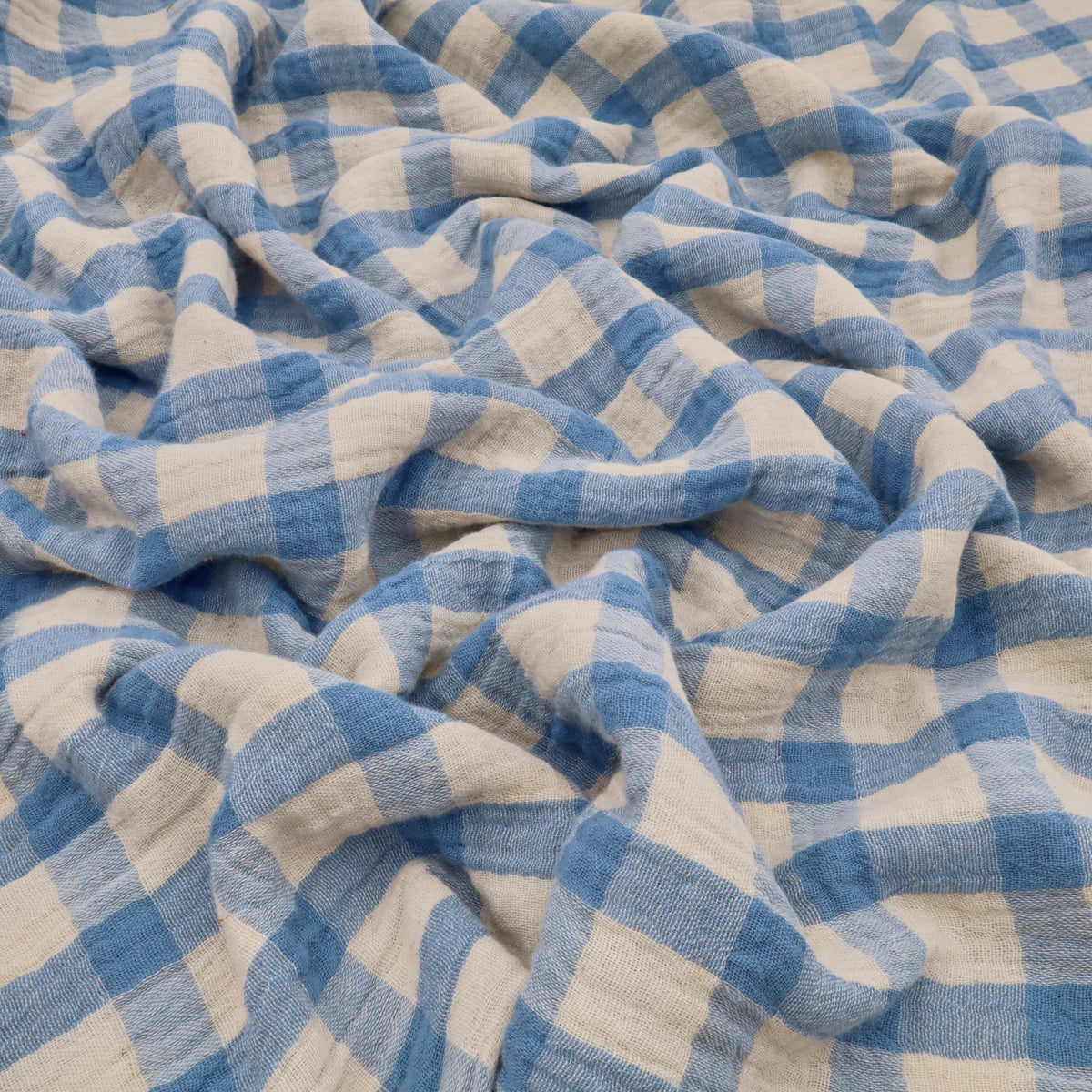Gabriel Check Cotton Linen Double Gauze Yarn Dyed Dressmaking Fabric - Light Blue
