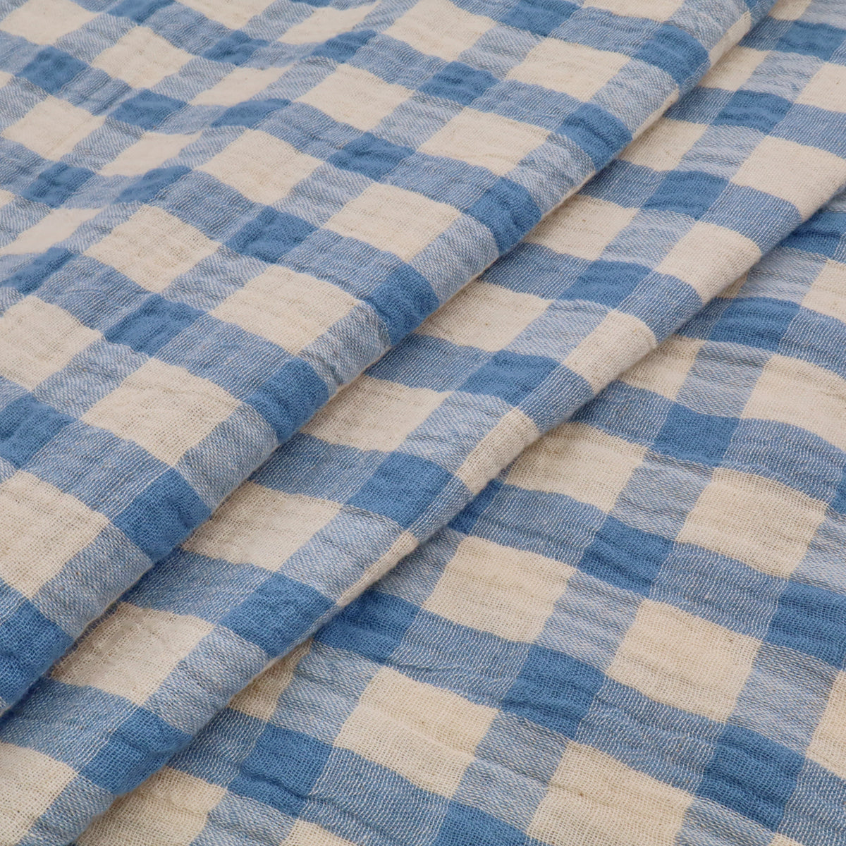 Gabriel Check Cotton Linen Double Gauze Yarn Dyed Dressmaking Fabric - Light Blue