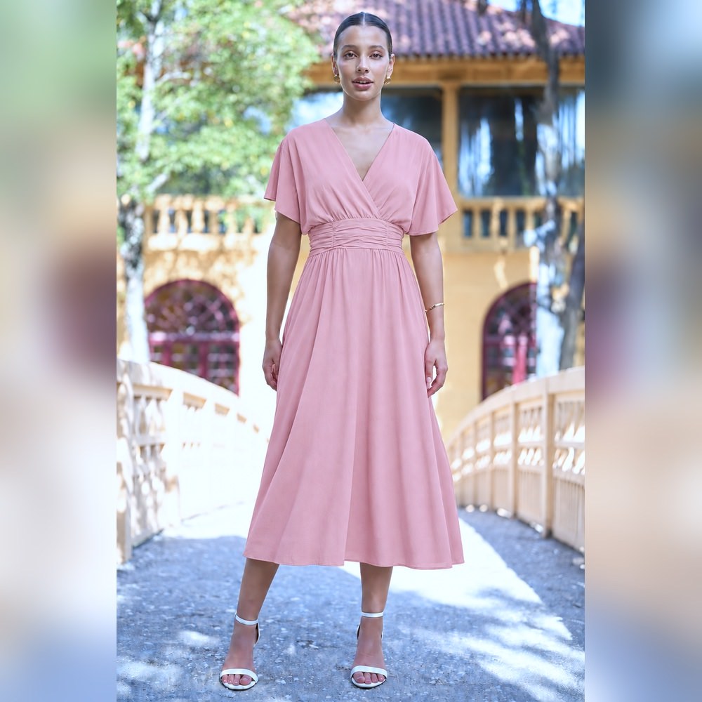 Gia Plain Viscose Lightweight Dressmaking Fabric - Rose