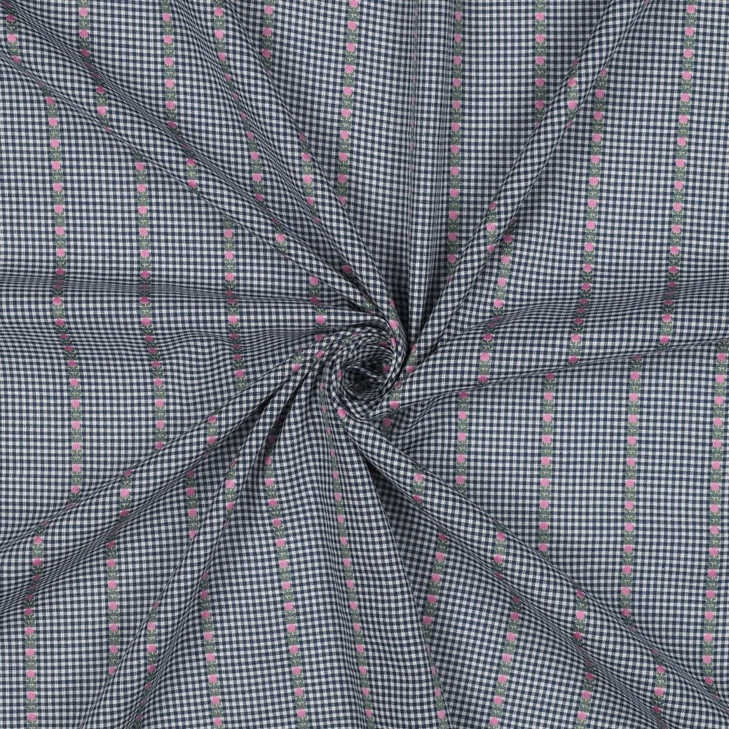 Gingham Stripe Cotton Jacquard Dressmaking Fabric - Pink & Green