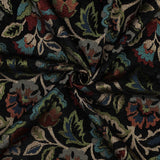 Gobelin Jacquard Woven Chenille Curtain Upholstery Fabric - Black Flowers