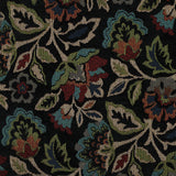 Gobelin Jacquard Woven Chenille Curtain Upholstery Fabric - Black Flowers