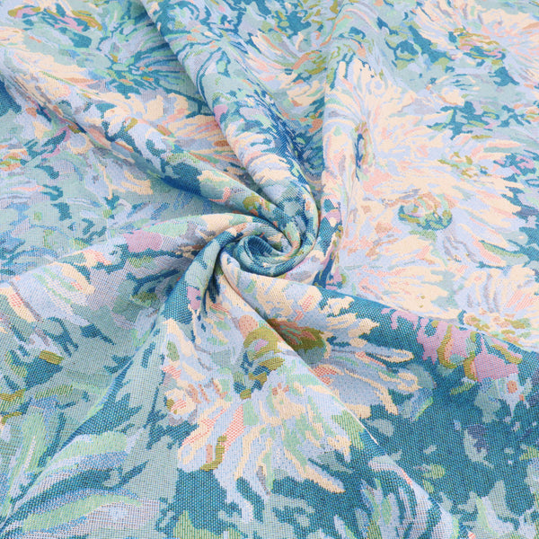 Gobelin Jacquard Thick Durable Tapestry Cushion Upholstery Jacketing Fabric - Blue Floral