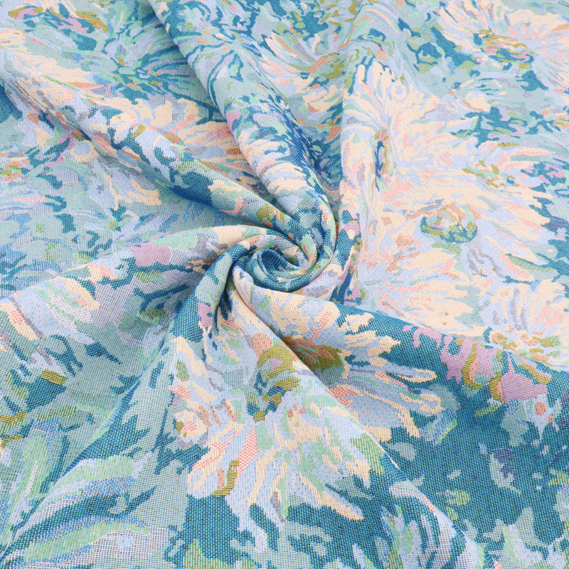 Gobelin Jacquard Thick Durable Tapestry Cushion Upholstery Jacketing Fabric - Blue Floral