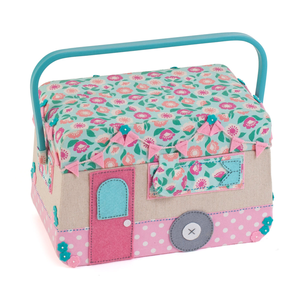 Haberdashery & Craft Sewing Basket - Appliqué Caravan