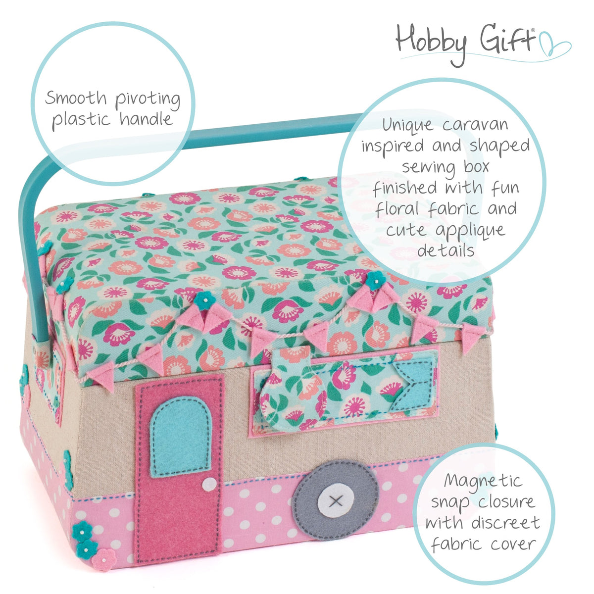 Haberdashery & Craft Sewing Basket - Appliqué Caravan