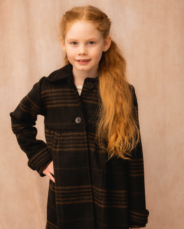 Hadrian Wool Mix Coating Jacketing and Suiting Fabric - Brown on Black Check