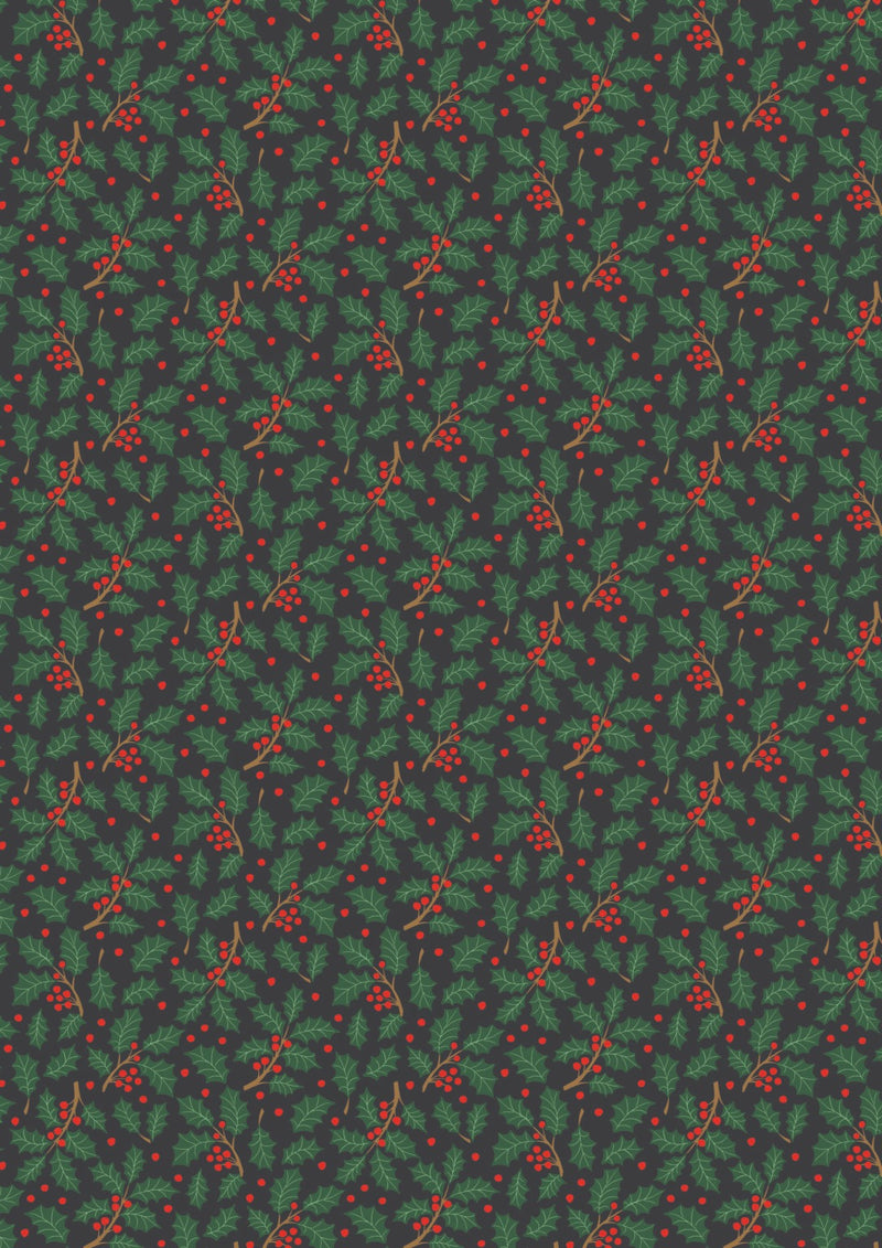 Lewis and Irene Christmas All is Bright by Stuart Hillard Cotton Quilting Patchwork Craft Pre Shrunk Fabric - Holly on Black