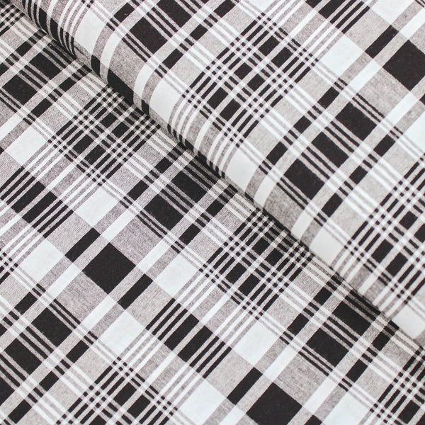 Indian Madras Shirting Cotton Checked Tartan Fabric Material Monochrome