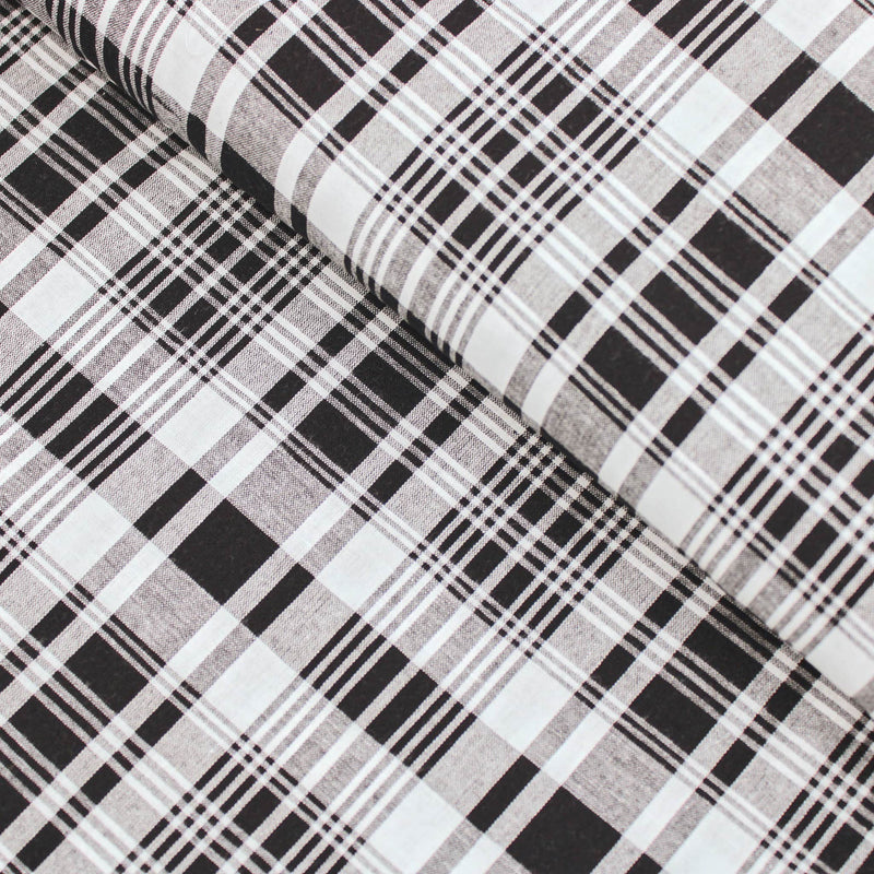 Indian Madras Shirting Cotton Checked Tartan Fabric Material Monochrome