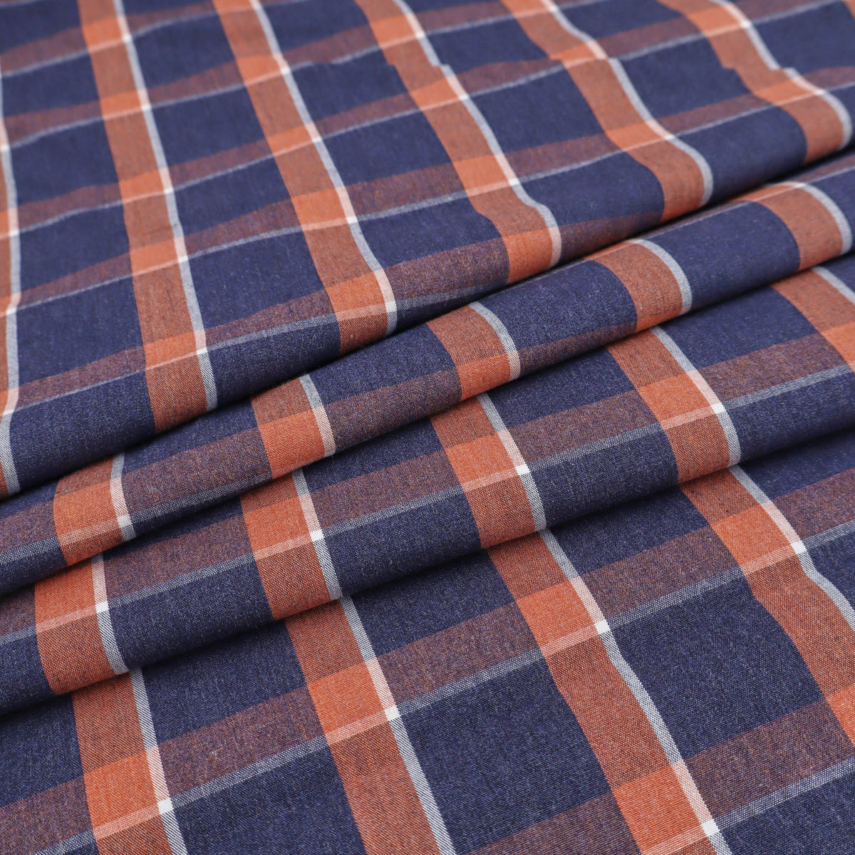 Indian Madras Shirting Cotton Checked Tartan  - Navy Rust