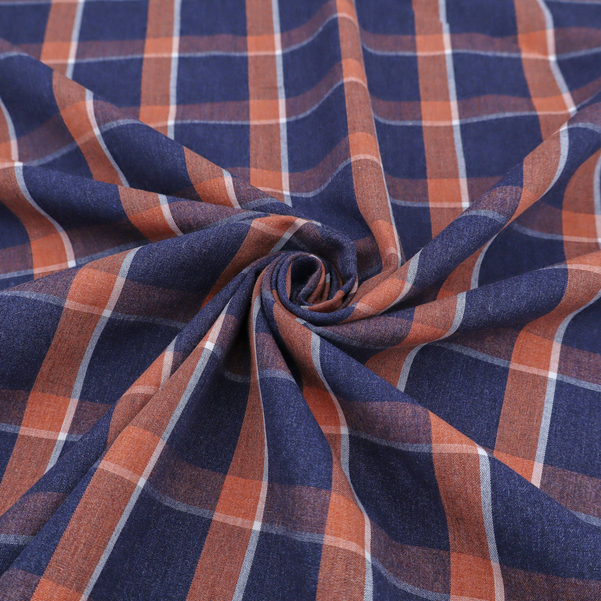 Indian Madras Shirting Cotton Checked Tartan  - Navy Rust