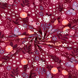 Indiana Cotton French Terry Stretch Fabric - Flowers & Butterflies Magenta