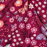Indiana Cotton French Terry Stretch Fabric - Flowers & Butterflies Magenta