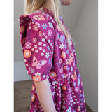 Indiana Cotton French Terry Stretch Fabric - Flowers & Butterflies Magenta