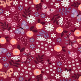 Indiana Cotton French Terry Stretch Fabric - Flowers & Butterflies Magenta