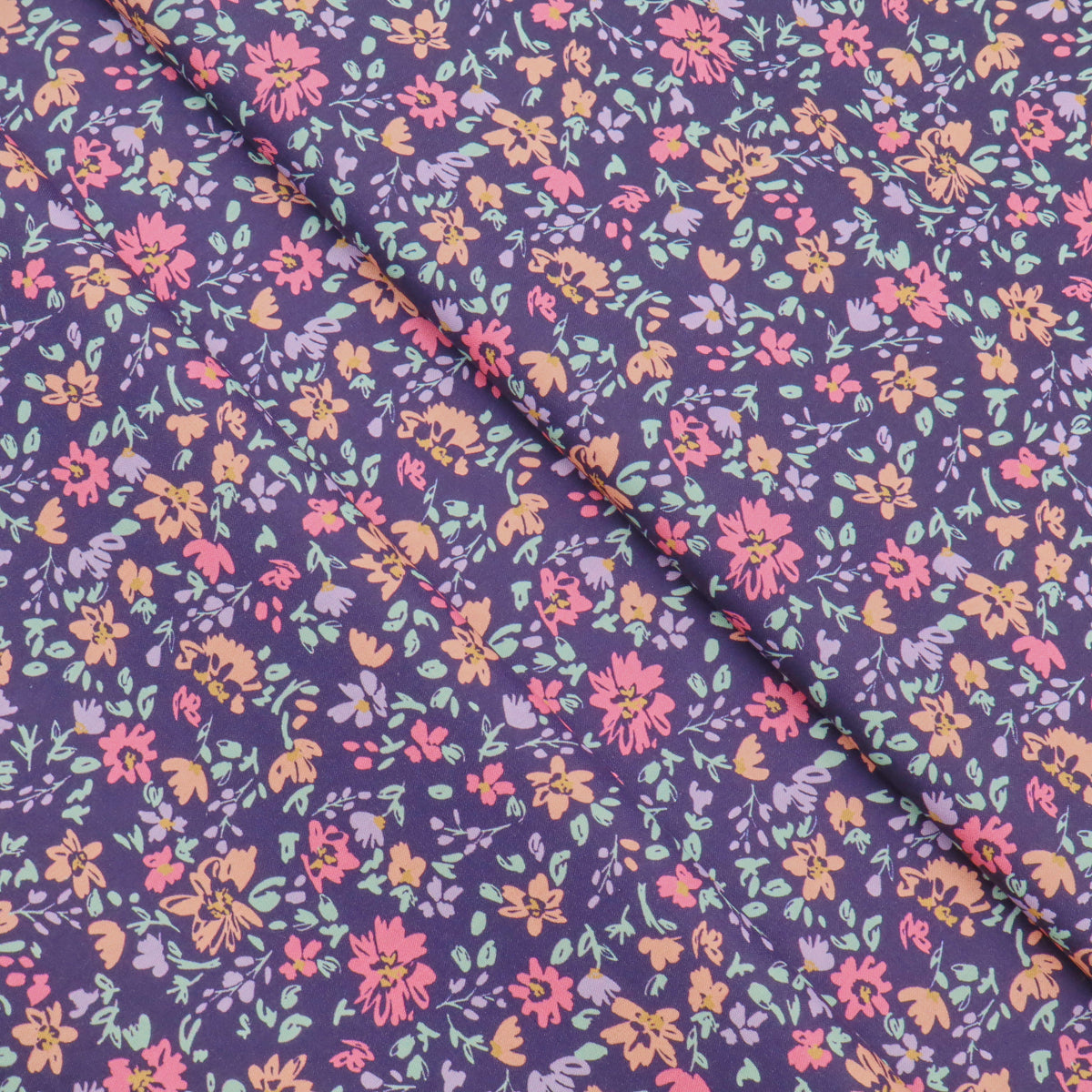 Julienne Printed Fine Cotton Poplin Dressmaking Fabric - Flowers on Navy