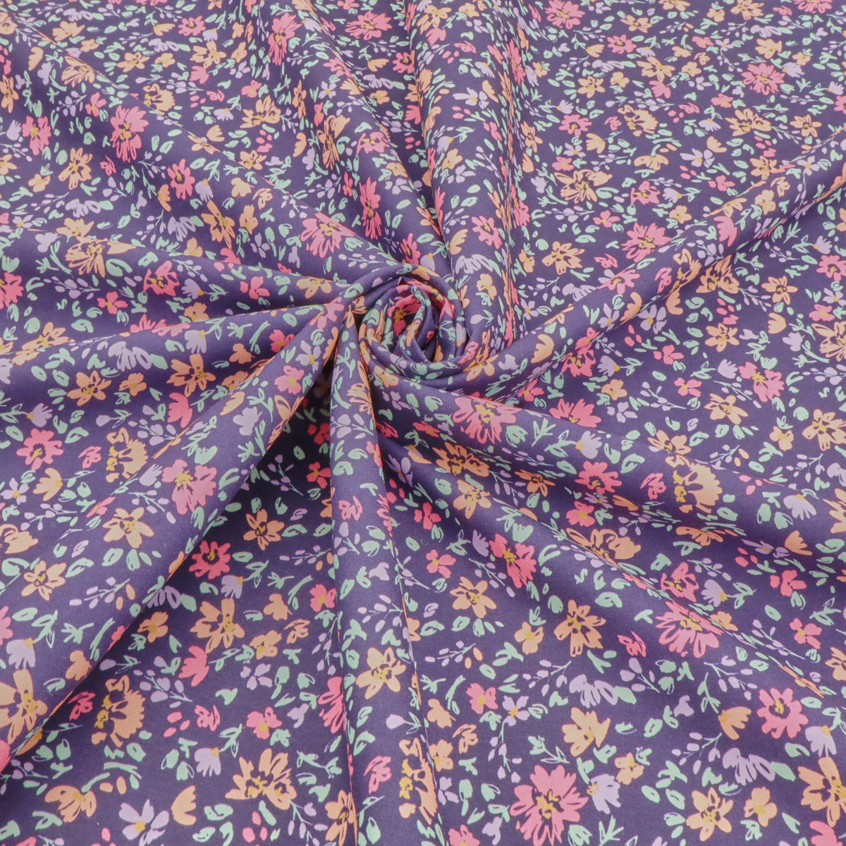 Julienne Printed Fine Cotton Poplin Dressmaking Fabric - Flowers on Navy