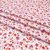 Julienne Printed Fine Cotton Poplin Dressmaking Fabric - Pink & Red Flowers on White