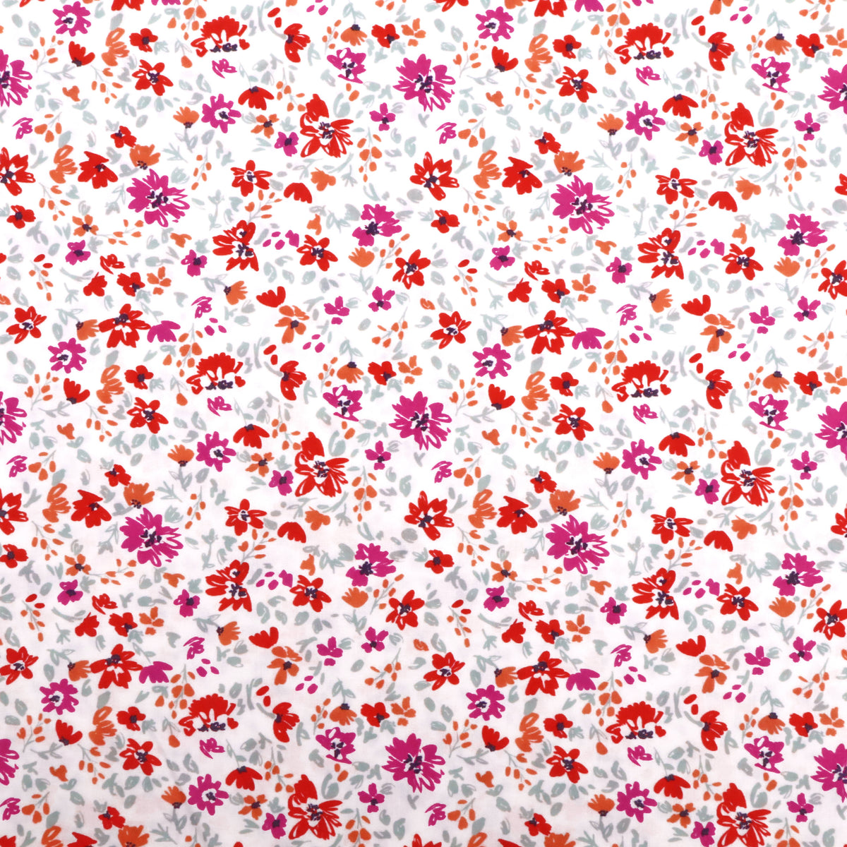 Julienne Printed Fine Cotton Poplin Dressmaking Fabric - Pink & Red Flowers on White