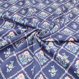 Julienne Printed Fine Cotton Poplin Dressmaking Fabric - Tile Flowers on Navy