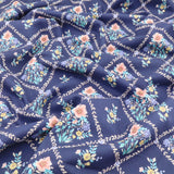Julienne Printed Fine Cotton Poplin Dressmaking Fabric - Tile Flowers on Navy