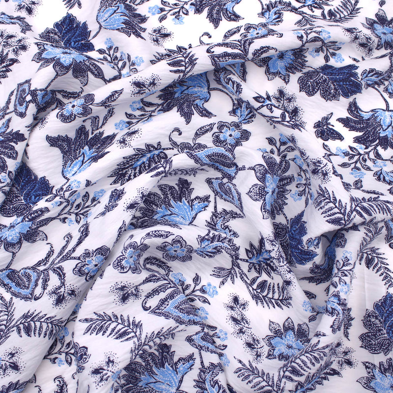 Blue White Floral Crepe