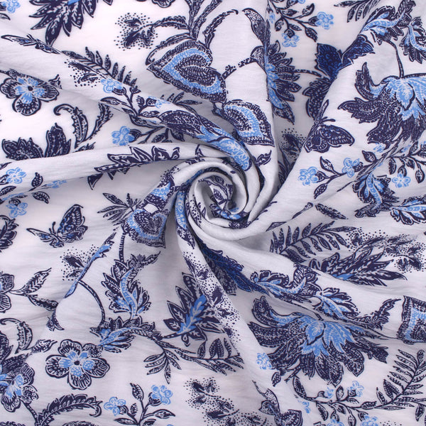 Blue White Floral Crepe