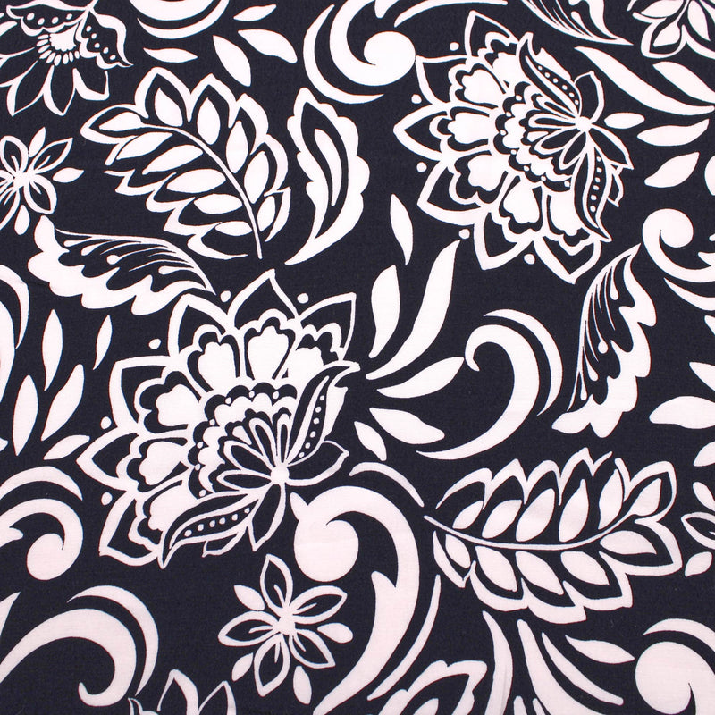 Crepe Ivory Floral on Black